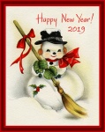 Cartão do boneco de neve do ano 2019 nov