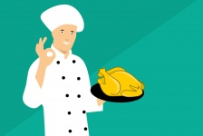 Kuchař ukazuje kuře