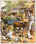 Cochon, âne, poulets, illustration
