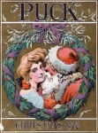 Vintage de mulher beijando Papai Noel