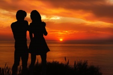 Sonnenuntergang-Paar-Liebes-Schattenbild