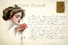 Cartolina vintage donna rosa