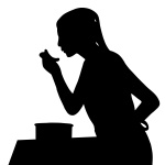 Femme, dégustation, nourriture, silhouet