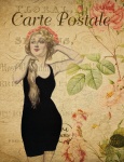 Kvinna vintage blom vykort