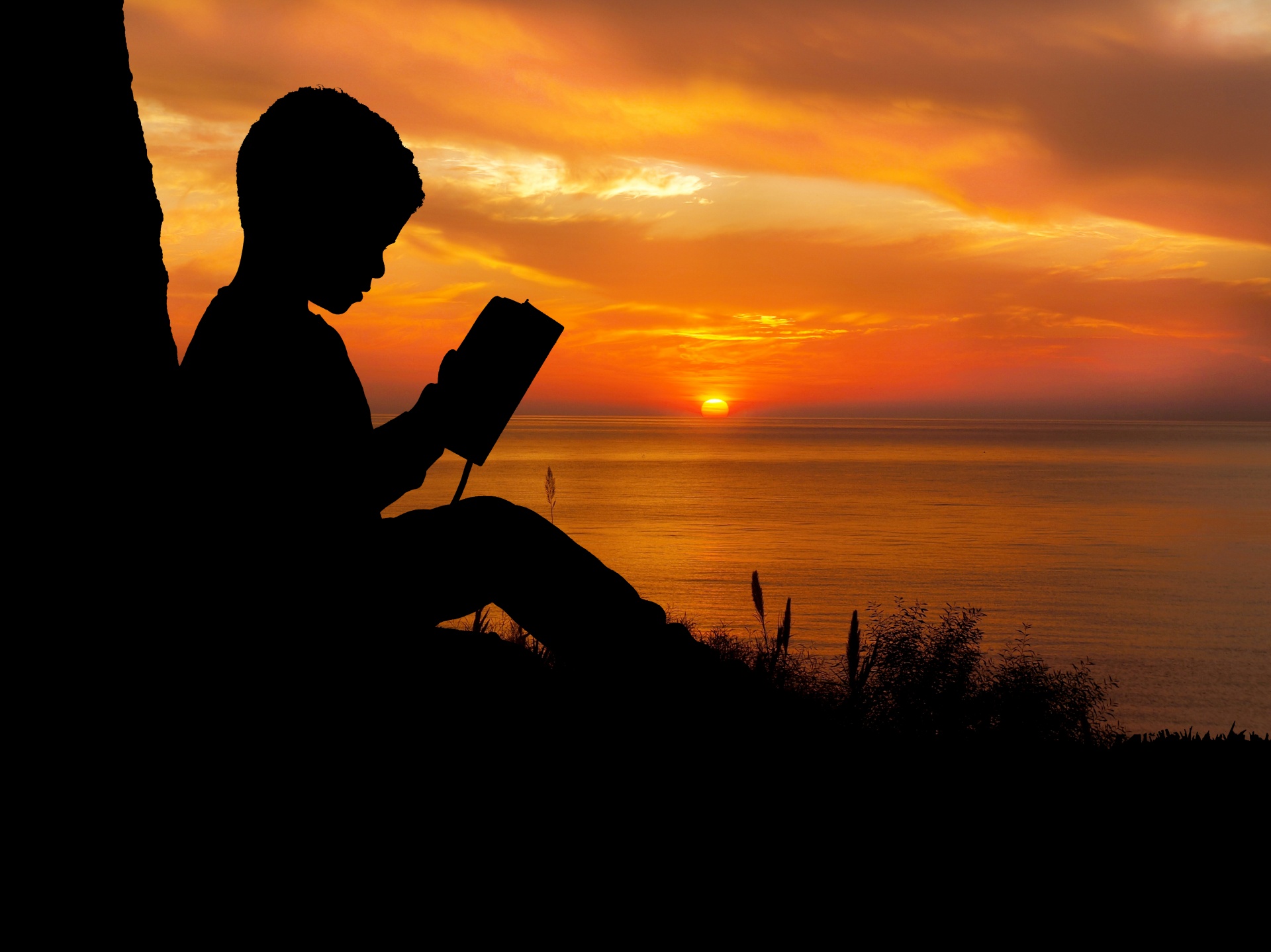 Sunset Silhouette Boy Libro Stock de Foto gratis - Public Domain ...