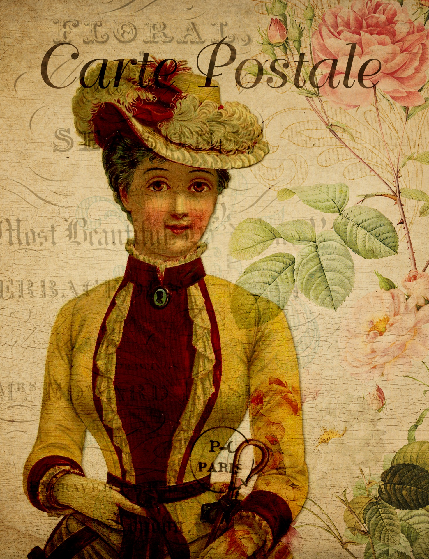 Woman Vintage Floral Postcard Free Stock Photo - Public Domain Pictures