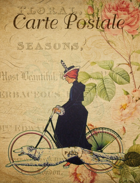 Cărți postale&timbre Woman-bicycle-vintage-postcard