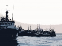 Abstraktní obraz rybářských trawlerů