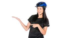 Ciclista feminina apontando