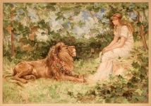 Femme lion peinture vintage