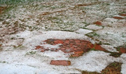 Paving In A Garden Covered In Hail