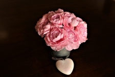 Pink Peonies On Black With Heart