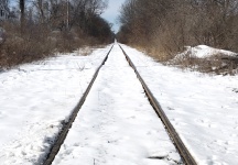 Ferrovia, trilhas, em, a, neve