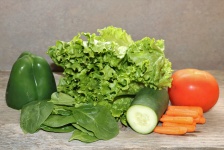 Salad Vegetables On Wood Table