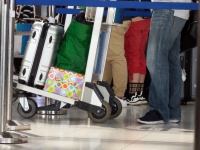 Cestující s zavazadly na vozíku