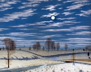 Arbre paysage clair de lune peinture