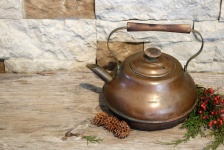 Fondo de cobre del pote del té de la ven