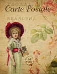 Vintage virágos képeslap lány