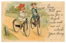Postal Vintage Bicicleta Niños