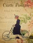 Nő kerékpár Vintage képeslap