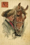 Frauen-Pferdeweinlese-Postkarte