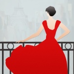 Frau rotes Kleid Paris