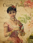 Žena vintage květinové pohlednice