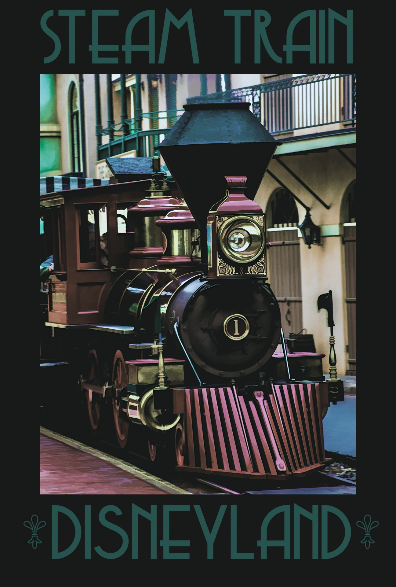 Cartel del tren del vintage de Disneylan
