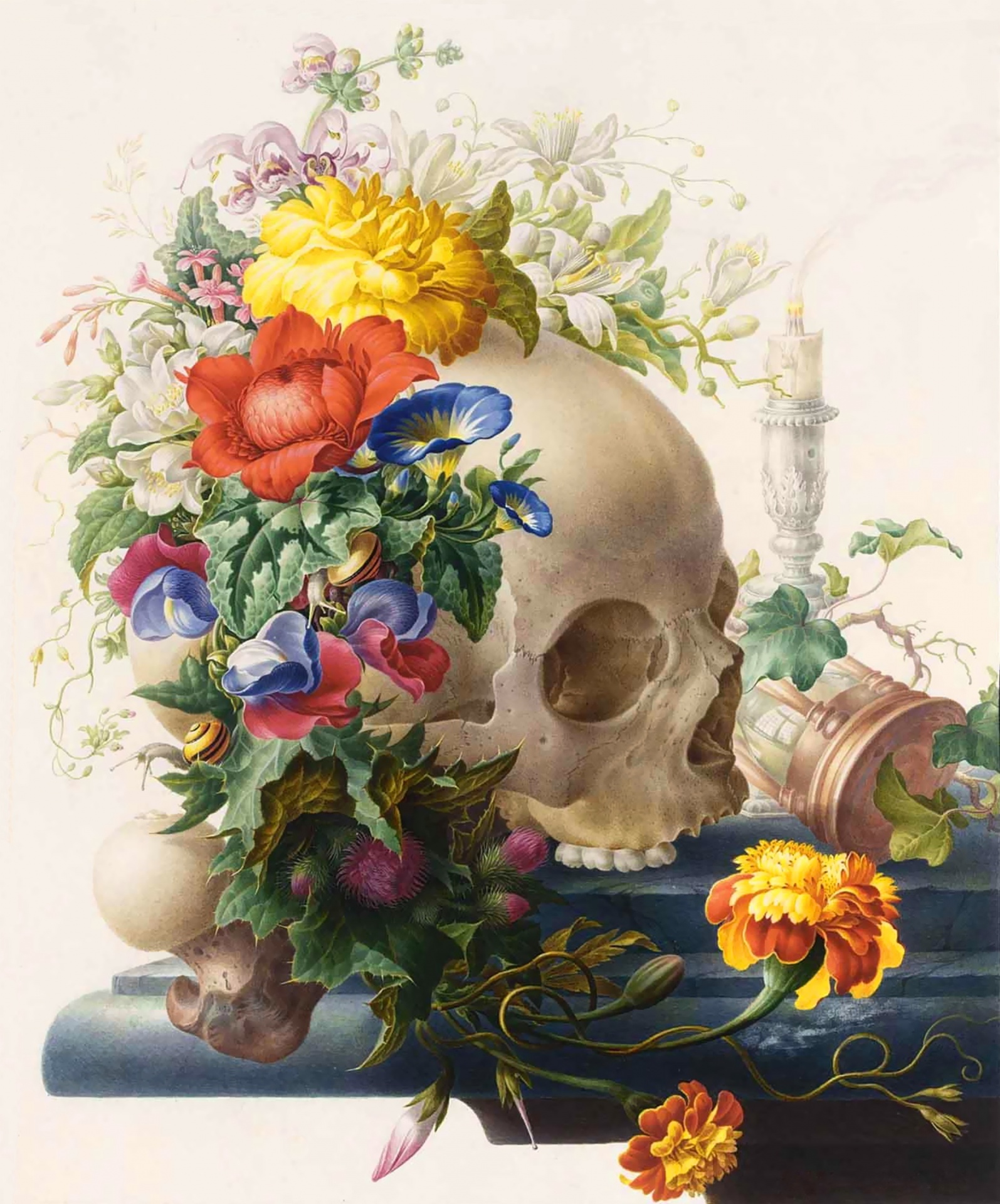Skull Vintage Floral Flowers