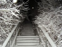 Las escaleras cubiertas de nieve