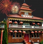Chinese Building and Fireworks