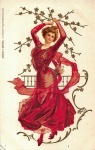 Dancing Lady in Red Art Nouveau