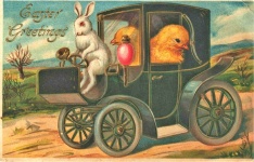 Páscoa Saudações Car Bunny Chicken