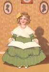 Fata în rochie verde citind o carte