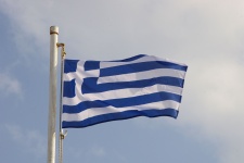 Greek Flag Waving In The Wind