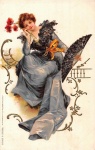 Lady in Blue com fã Art Nouveau