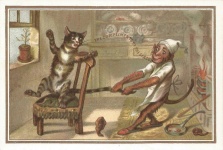 Affe zieht Katzen Schwanz 1880