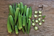 Okra Pods On Wood Table