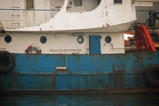 Old blue & white fishing trawler