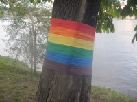 Flaga dumy na drzewie