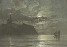 Vista sul mare con faro ca 1870