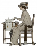 Mujer bebiendo té vintage
