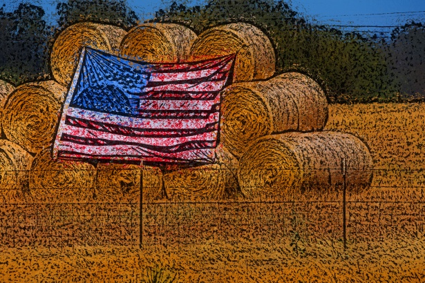 干し草の俵にアメリカの国旗 無料画像 Public Domain Pictures