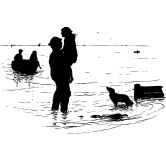 Familie am Meer Silhouette