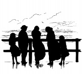 Familia esperando barcos silueta
