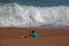 Fischer am Strand sitzen
