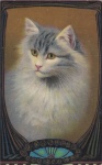 Grey tabby Cat Art Nouveau