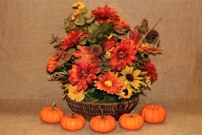 Pumpkins and Flowers on Burlap 2