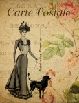 Cartão do vintage do cão da mulher