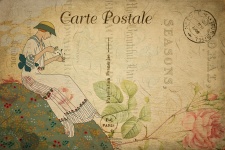 Vrouw Vintage Bloemenprentbriefkaar